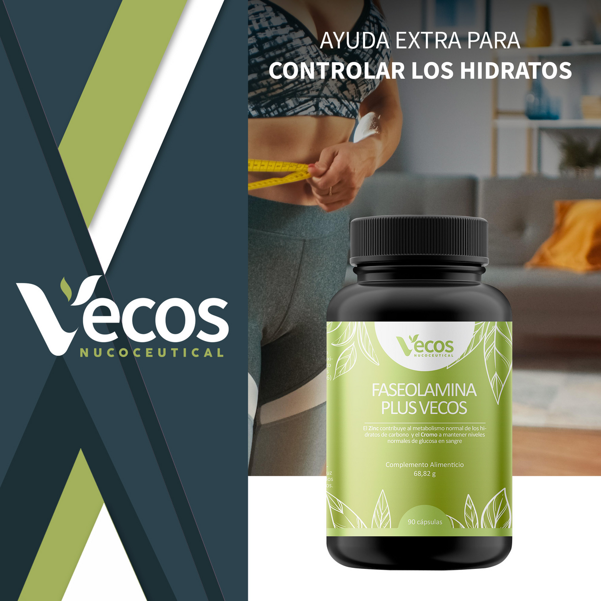 Faseolamina Plus 2400 Mg Vecos 90 Cápsulas | Bloqueador De Carbohidratos Y De Apetito | Con Banaba Y Cromo_1