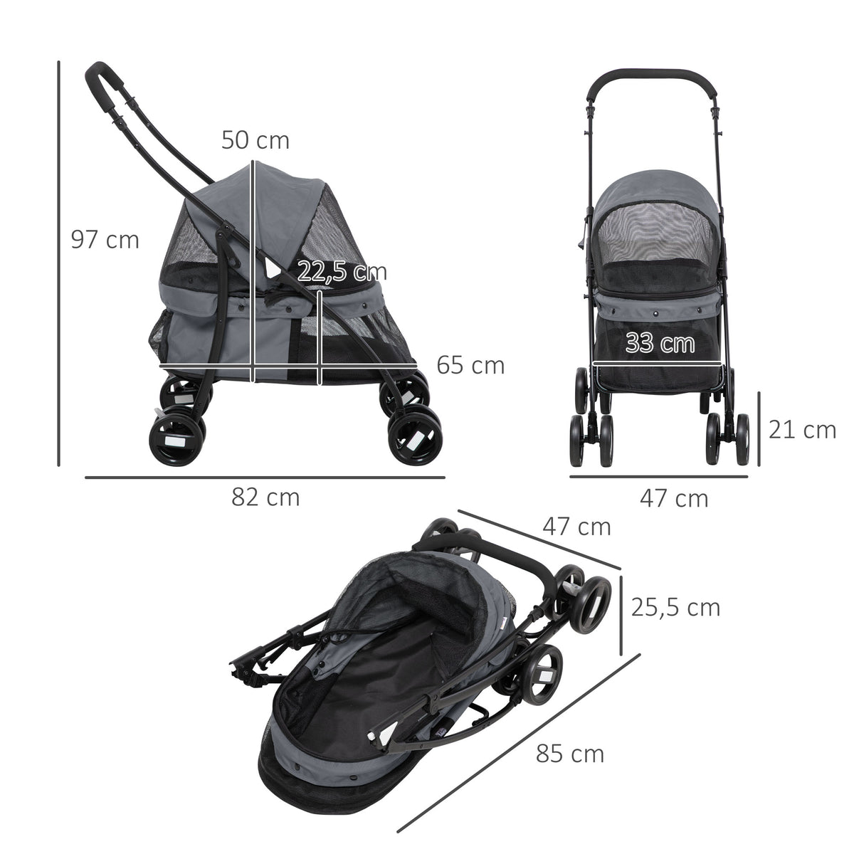 Pawhut Carrito Para Perros Plegable Con Ventanas De Malla Cojín Lavable Gris_2