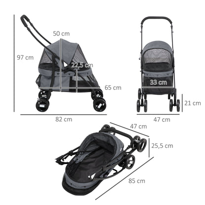 Pawhut Carrito Para Perros Plegable Con Ventanas De Malla Cojín Lavable Gris_2