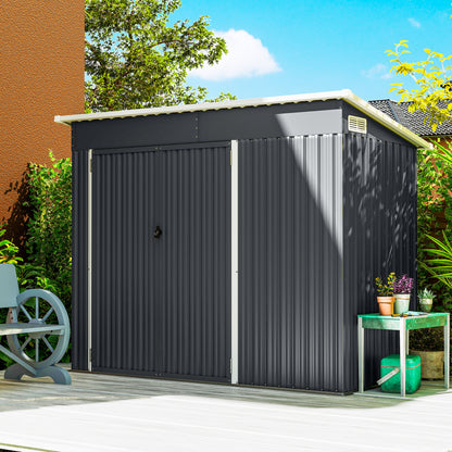 Outsunny Caseta De Jardín Exterior 2,7 M² 234x132x185 Cm Triple Puerta Gris_4