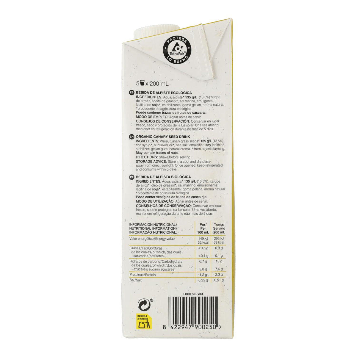 Bebida vegetal de alpiste 100% vegetal Soria Natural 1L