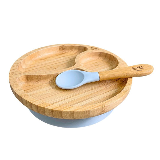 Vajilla De Bambú Natural Para Bebé Con Ventosa Antideslizante 2 Piezas Althea Living Gris Perla_0