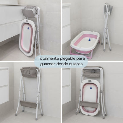 Bañera Plegable Para Bebé Con Soporte De Patas Antideslizantes Rosa Bathby_4