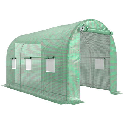 Outsunny Invernadero De Túnel 4x2x2 M Con Puerta Enrollable Y 6 Ventanas Verde_0