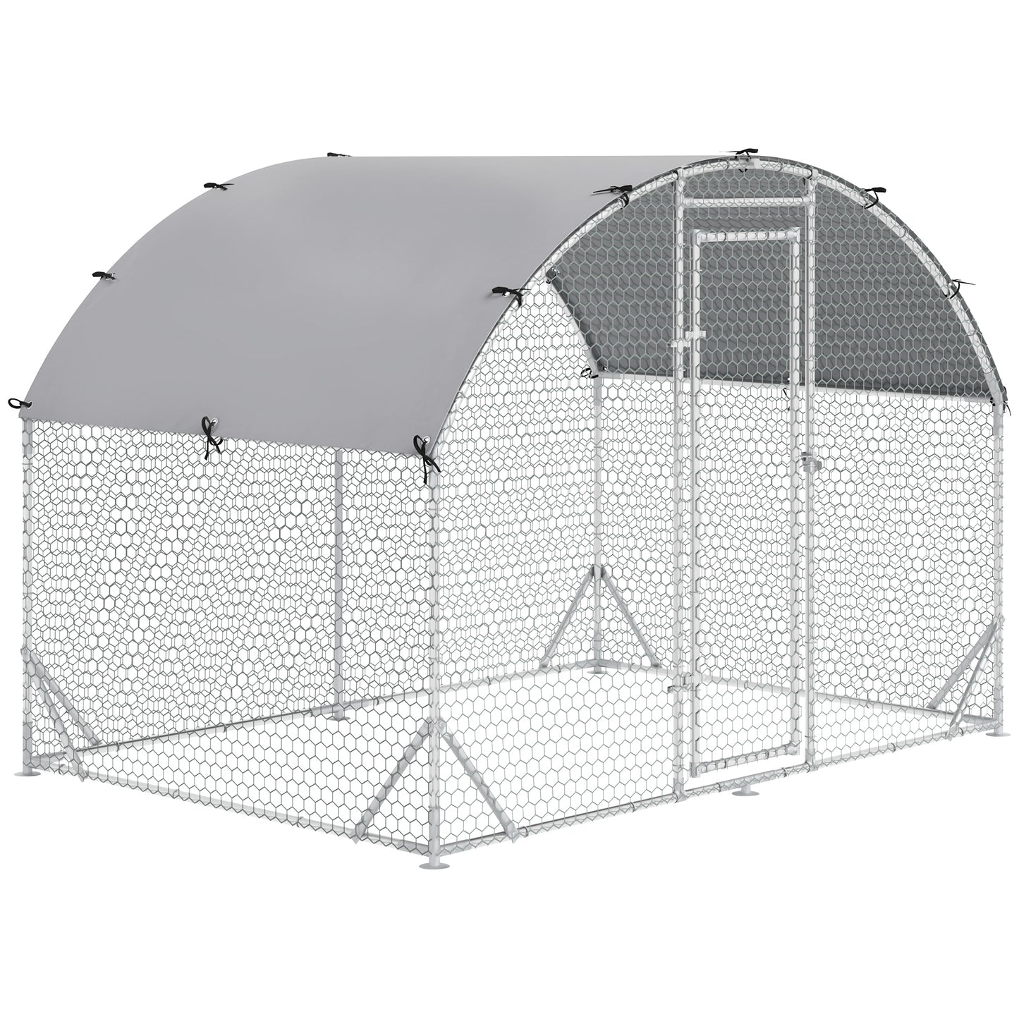 Pawhut Gallinero Para Exterior Grande De Acero Galvanizado 280x190x197 Cm Plata_0