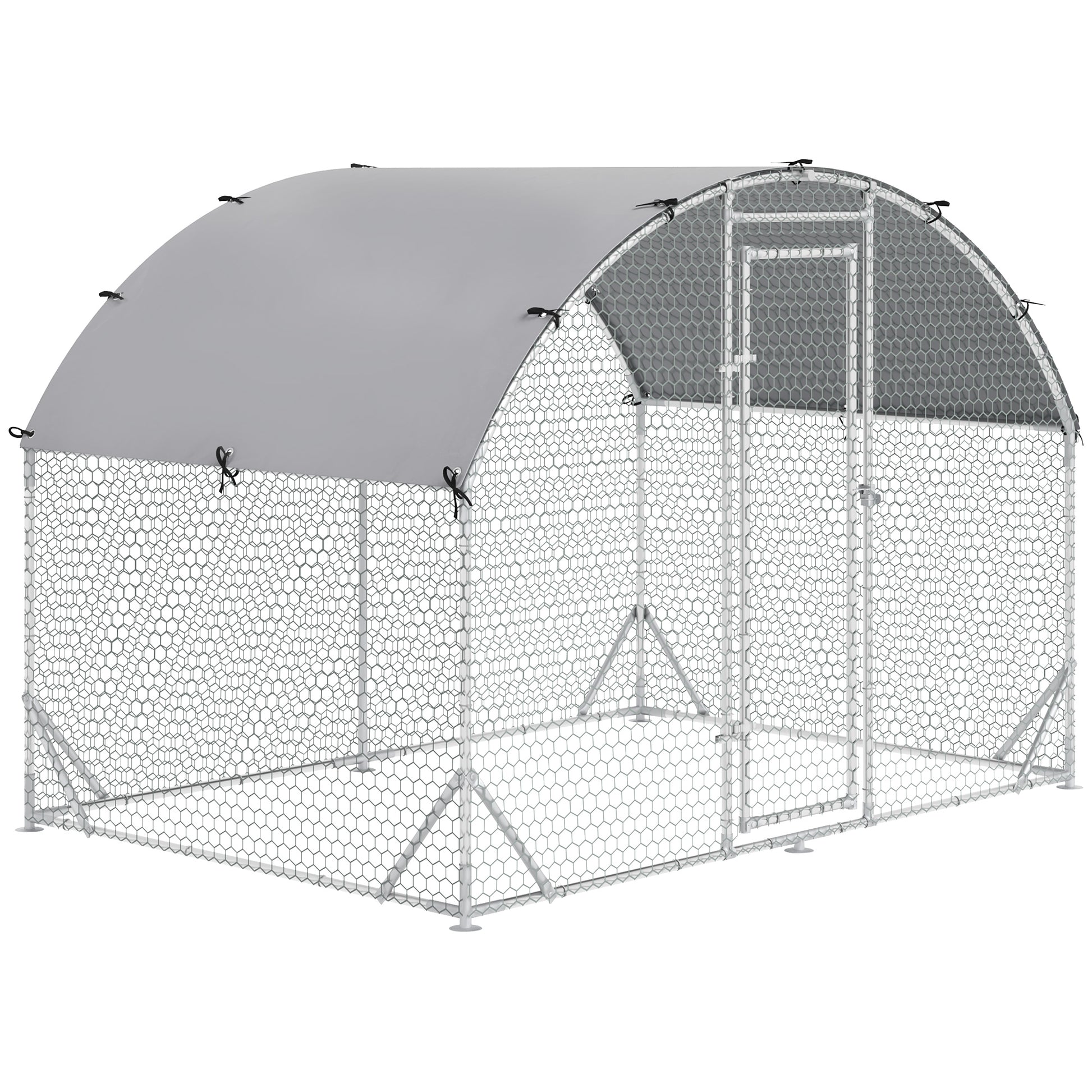 Pawhut Gallinero Para Exterior Grande De Acero Galvanizado 280x190x197 Cm Plata_0