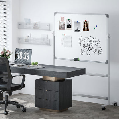 Homcom Pizarra Blanca Móvil De Doble Cara Magnética 120x90 Cm Con Soporte_1