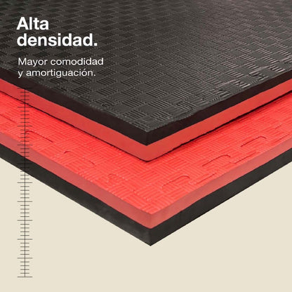 Tatami Puzzle 4cm 100x100cm, Pack 4 Unidades – Superficie 5 Líneas Negro/rojo Jowy_1