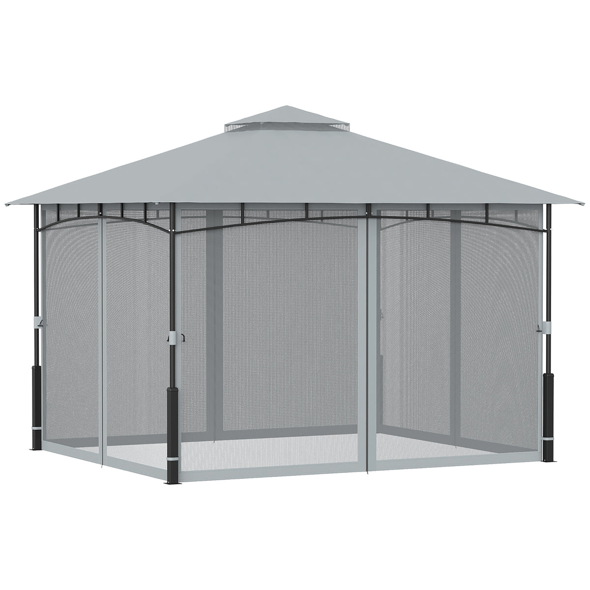 Outsunny Cenador Para Jardín 3x3,6 M Con Doble Techo Paredes De Malla Gris_3