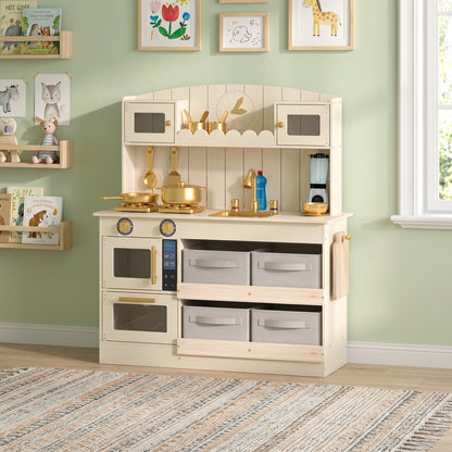 Aiyaplay Cocina De Juguete De Madera Con Luces Y Sonidos 4 Cestas De Tela Crema_1
