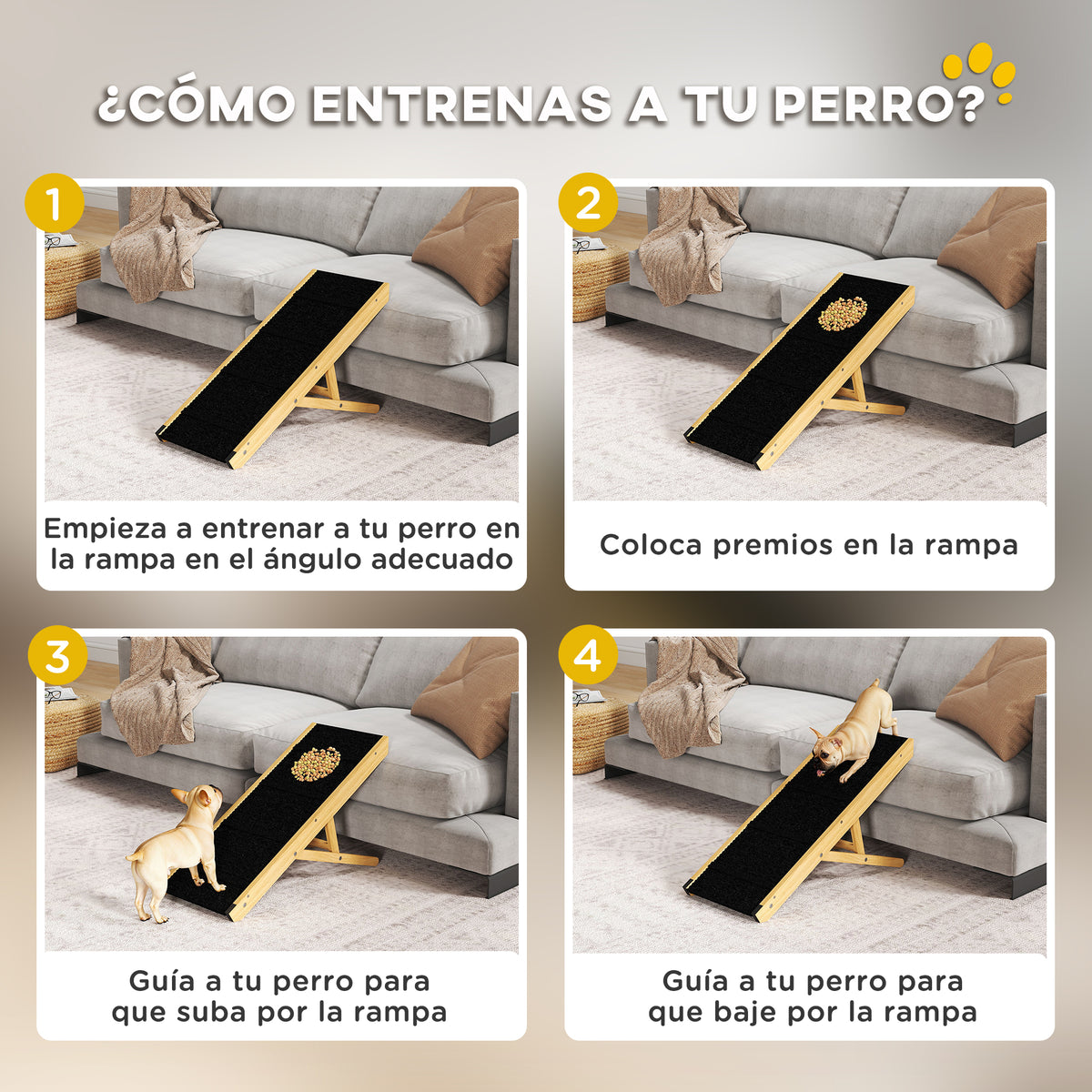 Pawhut Rampa Para Perros Plegable Con Altura Ajustable 83,5x35x47,5 Cm Natural_4