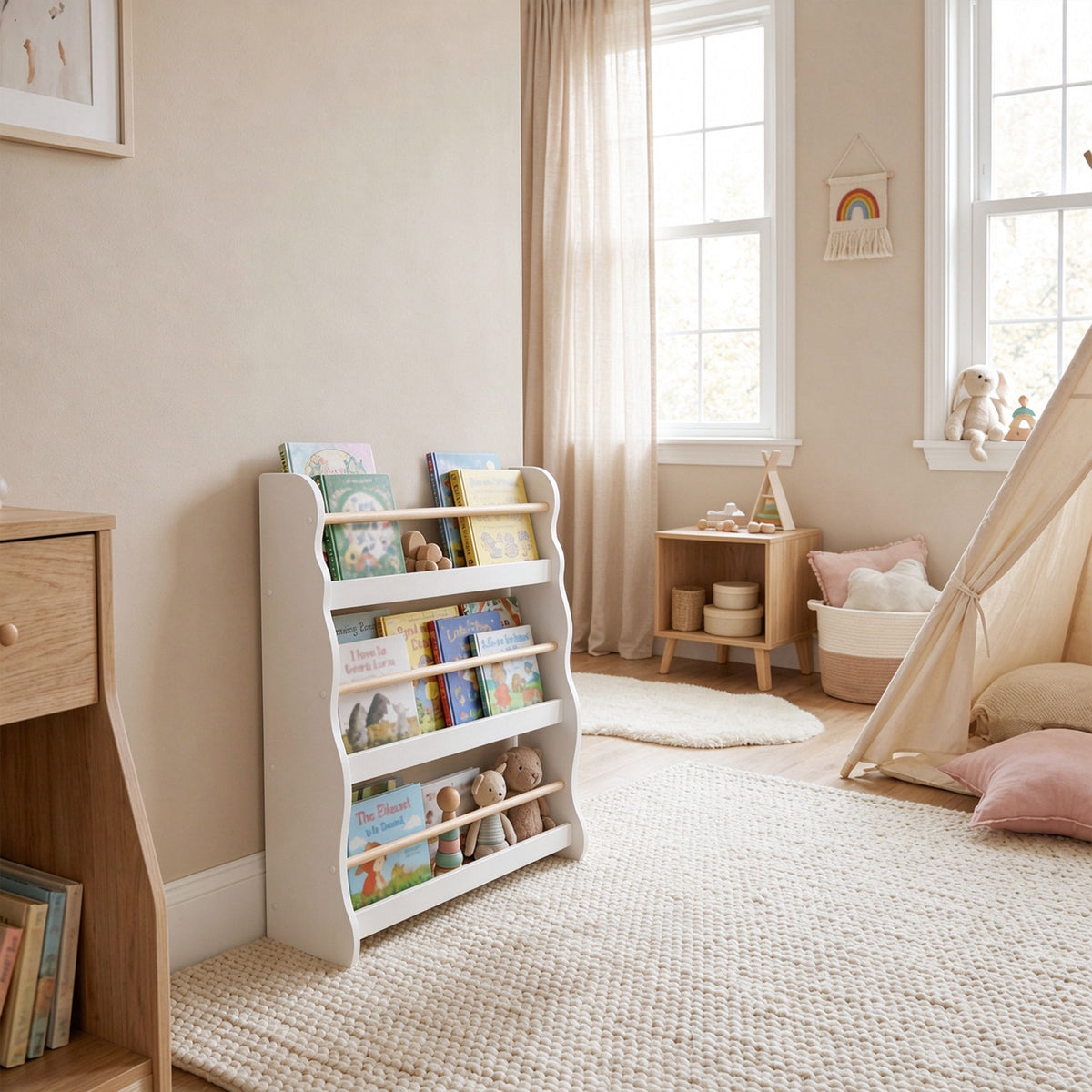 Estante De Livros Infantil Aiyaplay Painel De Partículas, Melamina Branco_3