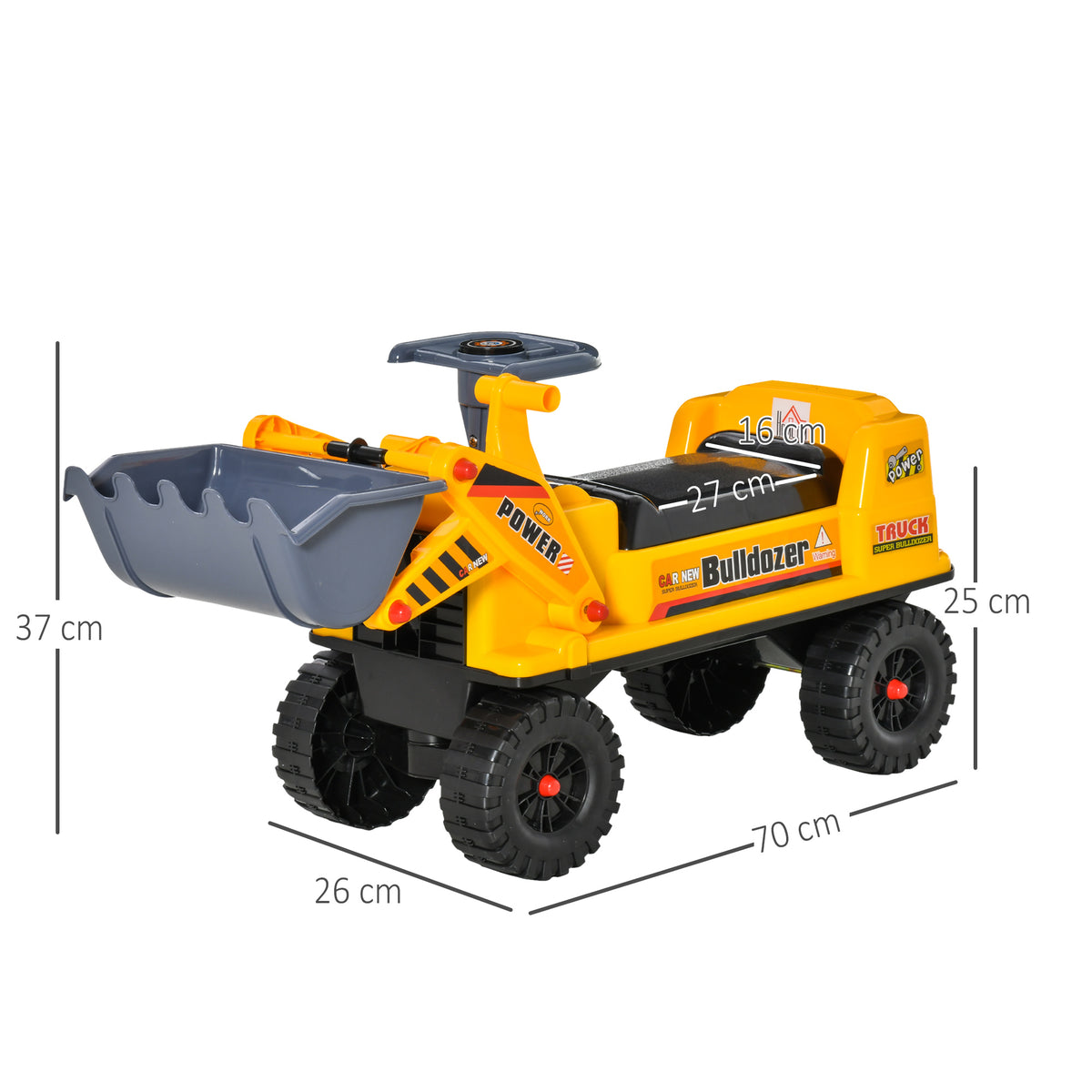 Homcom Tractor Infantil Sin Pedales Con Pala Excavadora Y Bocina 70x26x37cm_2