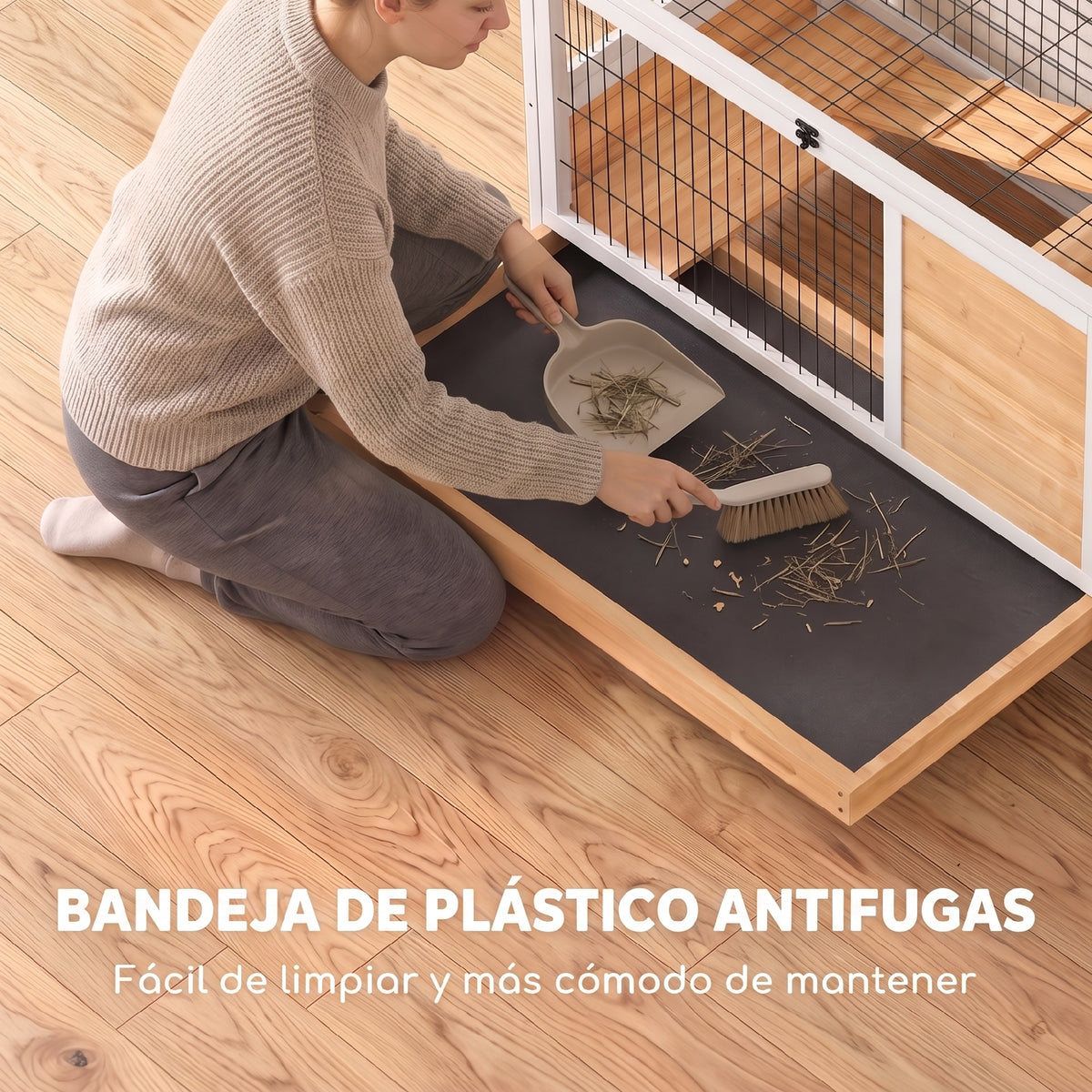 Pawhut Jaula Para Conejos De Madera 90x53x59cm Techo Abrible Rampa Bandeja_5