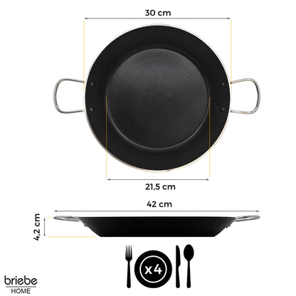 Briebe Paellera Inducción 30cm, 4 Raciones, Aluminio Prensado, Antiadherente Sin Pfoa, 3mm Espesor, Zafrán, Negro_5