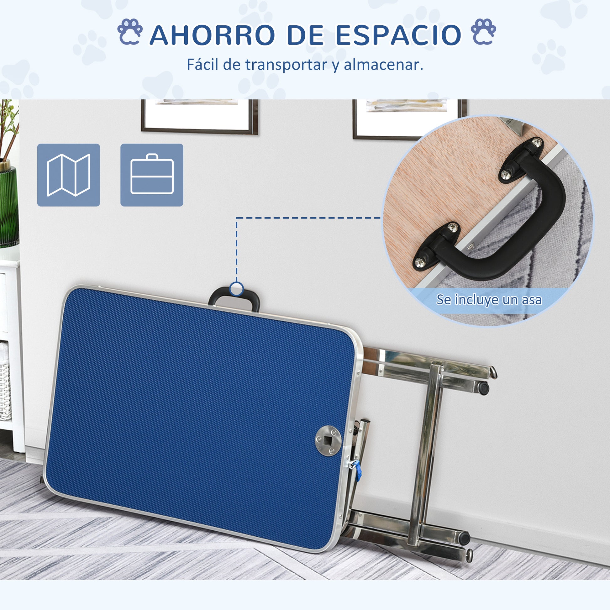 Pawhut Mesa De Peluquería Para Mascotas Con Patas Plegable 72x45x74-81 Cm Azul_5