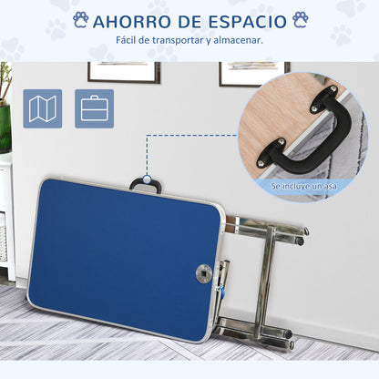 Pawhut Mesa De Peluquería Para Mascotas Con Patas Plegable 72x45x74-81 Cm Azul_5