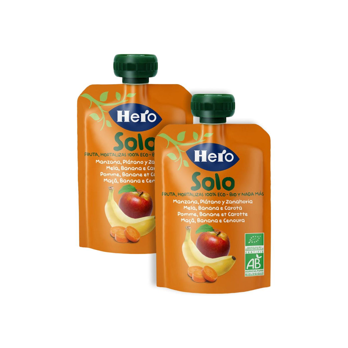 pack promo 2x Bolsita de de Manzana, Plátano y Zanahoria 100% Eco 100 g- Hero Solo