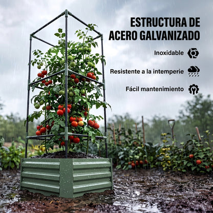 Jardinera Con Celosía Outsunny Acero, Acero Galvanizado Verde 61x61x140 Cm_5