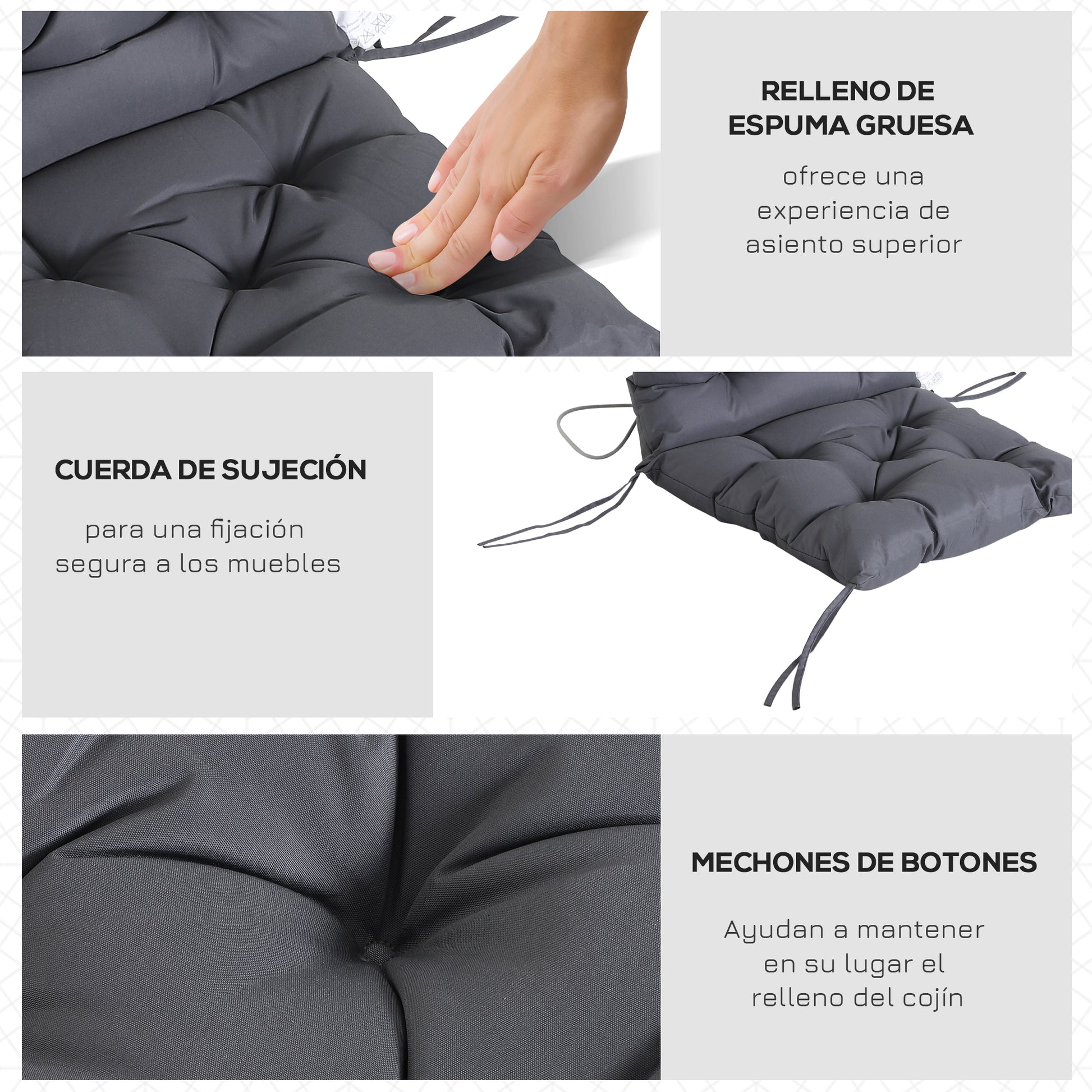 Outsunny Conjunto De 2 Cojines Para Silla Con Respaldo 50x98x8 Cm Gris Oscuro_5