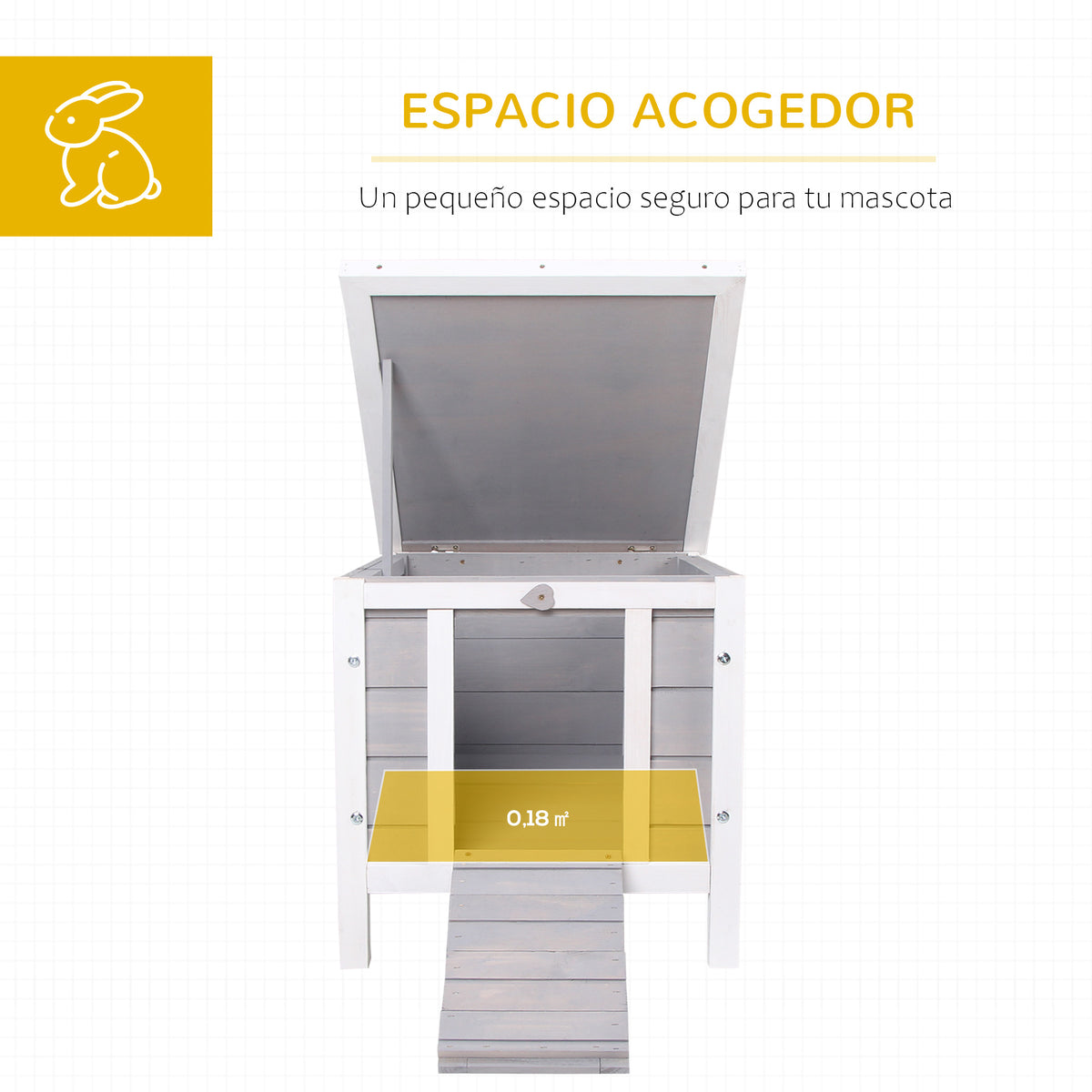 Conejera De Madera Exterior Techo Abatible Pawhut 42x51x43 Cm Gris_3