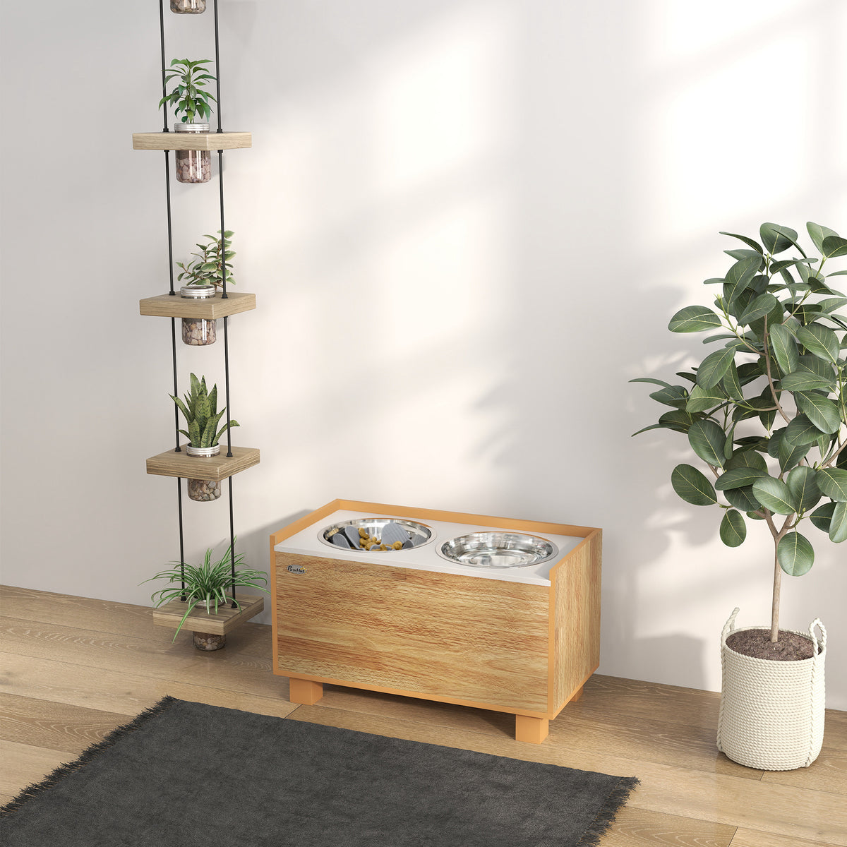 Pawhut Comedero Perro Elevado Con Alimentador Lento Extraíble Roble_1