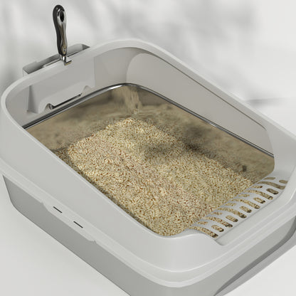 Pawhut Arenero Para Gatos De Acero Inoxidable Xl 60,2x40,2x29,7 Cm Gris_4