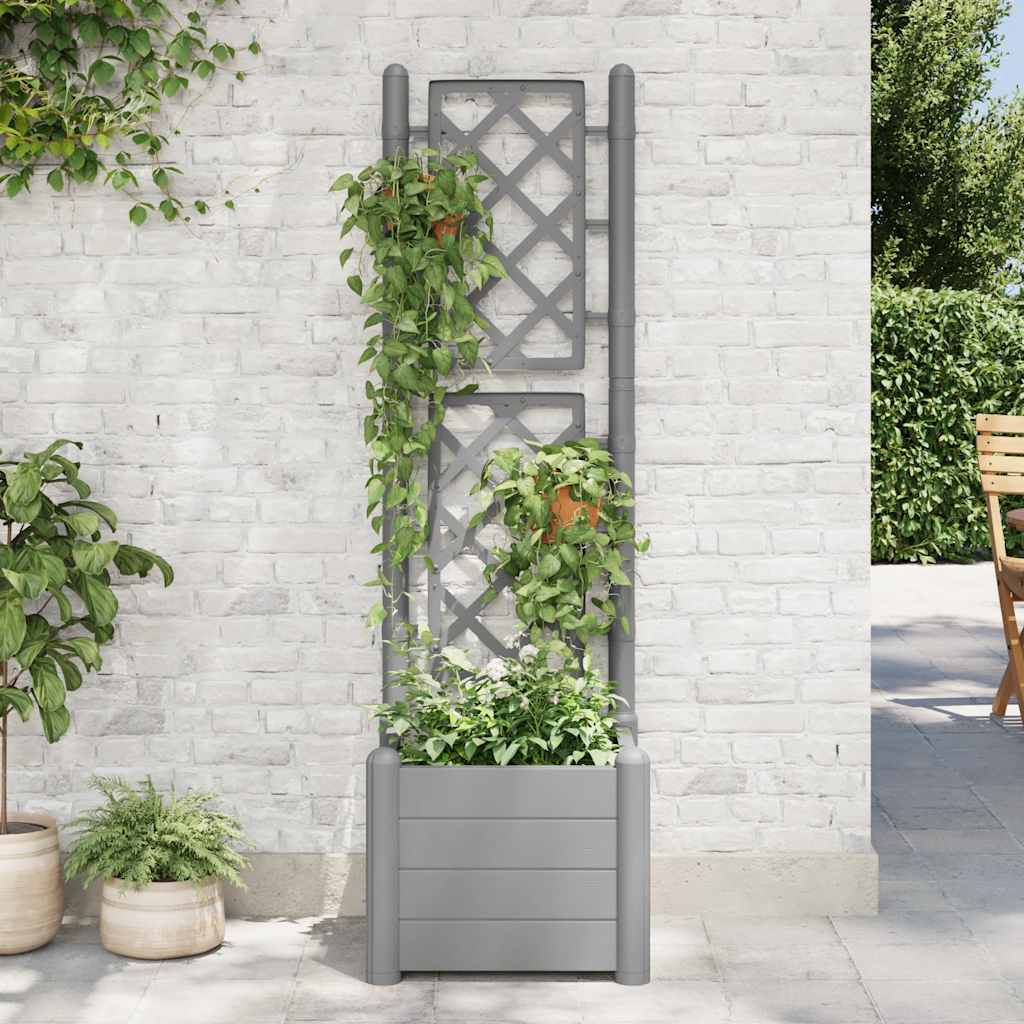 Jardinera Con Enrejado Pp Gris Piedra 43x43x142 Cm_2