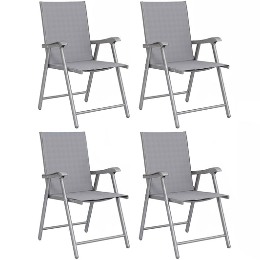 Outsunny Pack De 4 Sillas De Camping Plegables Tela Textilene 58x62x97 Cm Gris_0