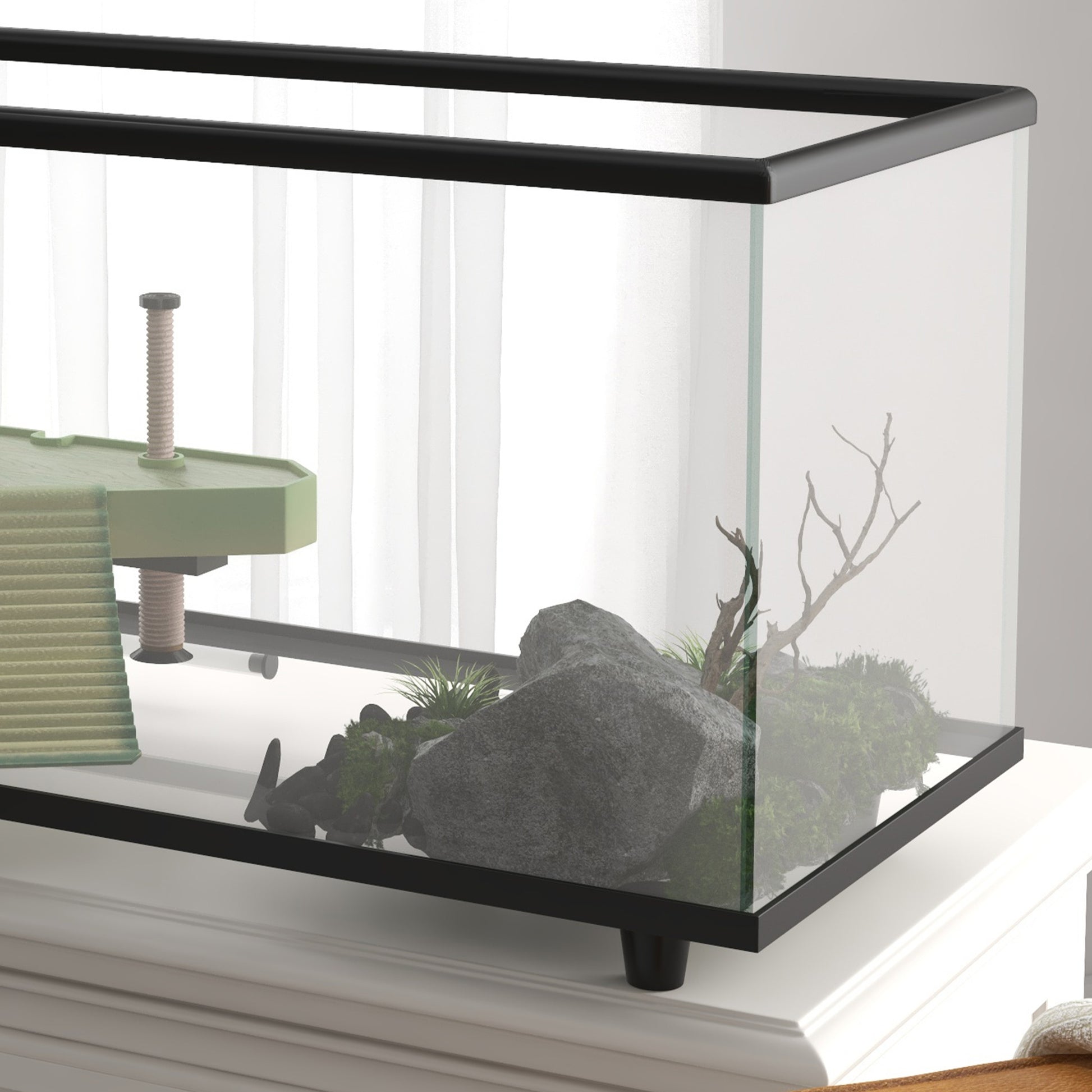 Pawhut Acuario Para Tortugas 50l Con Plataforma Rampa 60x30x32 Cm_3
