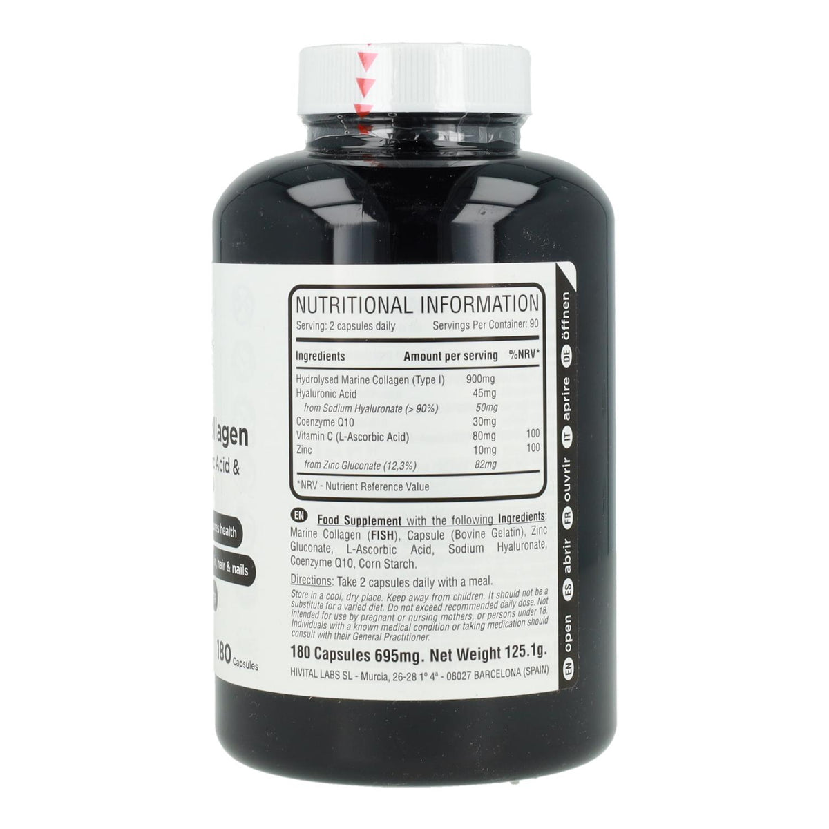 Colágeno Marino con Ácido Hialurónico, Coenzima Q10, Vitamina C y Zinc Hivital 180 cápsulas