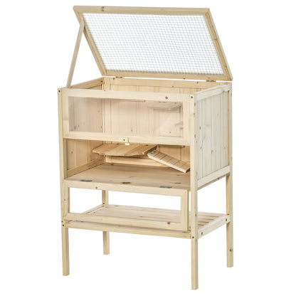 Pawhut Jaula De Madera Para Hámster Con Rampa Techo Abatible Estante Inferior_3