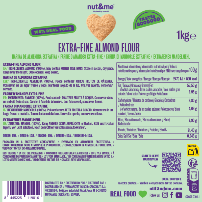 Harina de Almendra extrafina (especial pastelería) Nut&me 1 kg