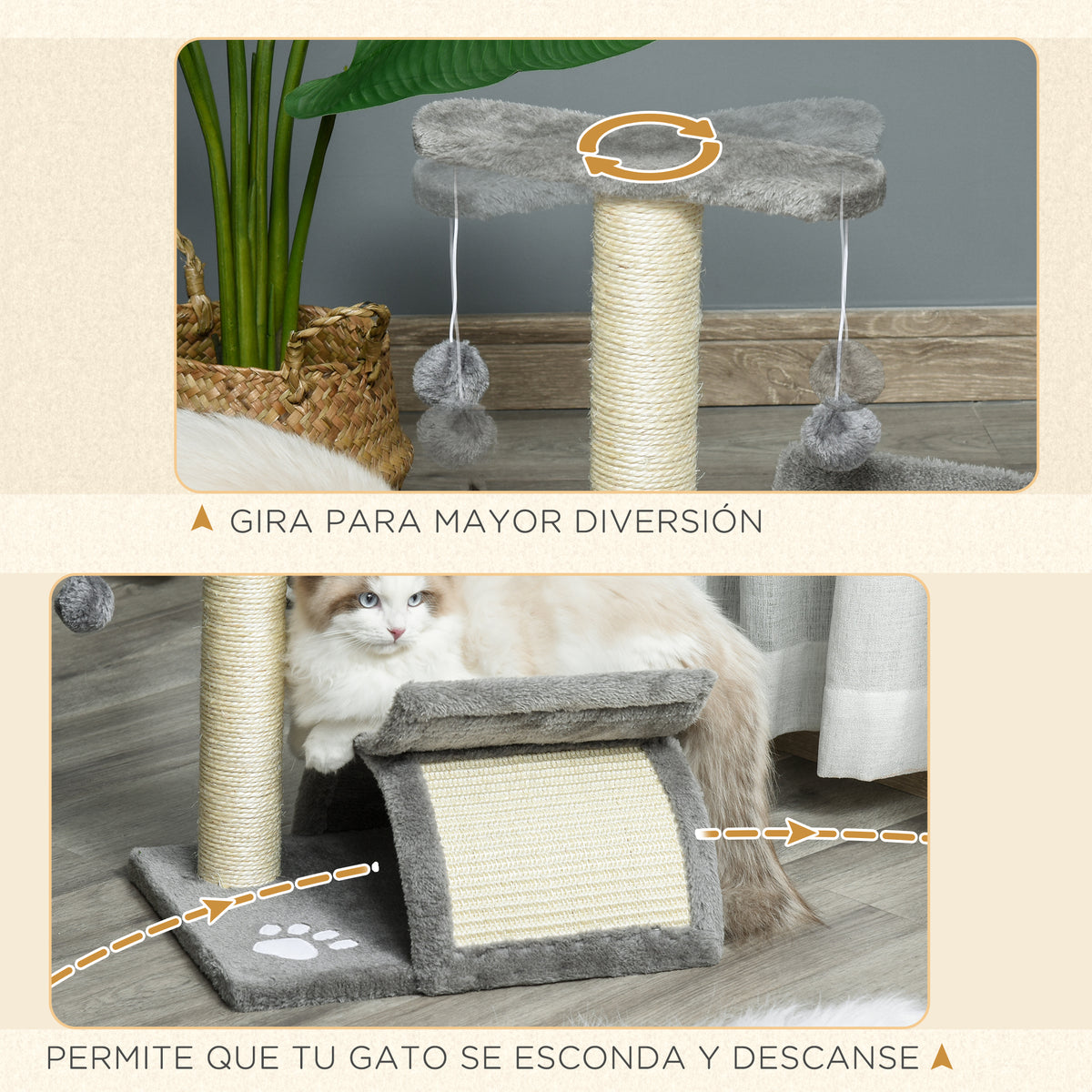 Pawhut Árbol Rascador Para Gatos Pequeños 43 Cm Con Poste Giratorio Con Bolas_4