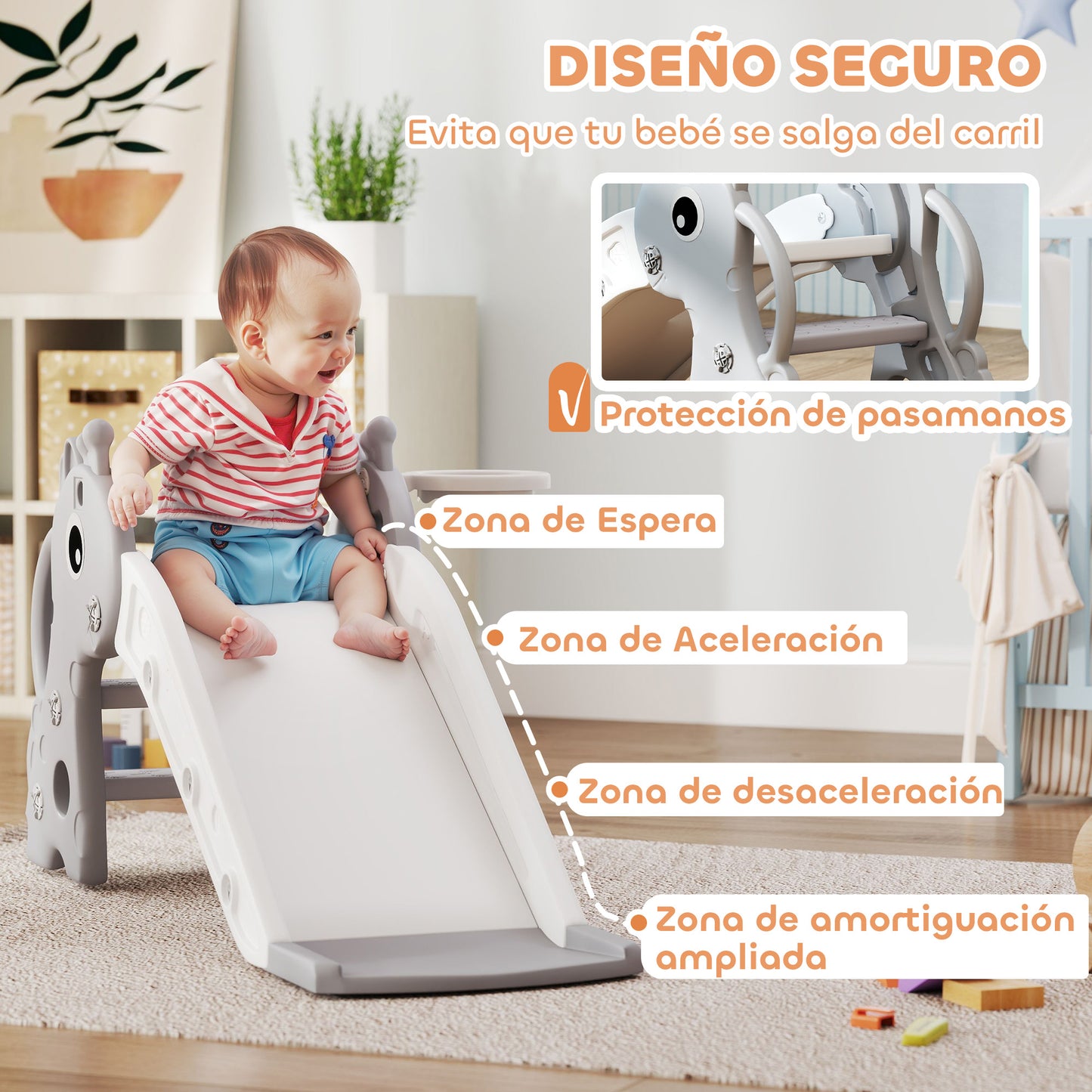 Aiyaplay Tobogán Infantil 3 En 1 Con Canasta De Baloncesto 106x51,5x52 Cm Gris_5