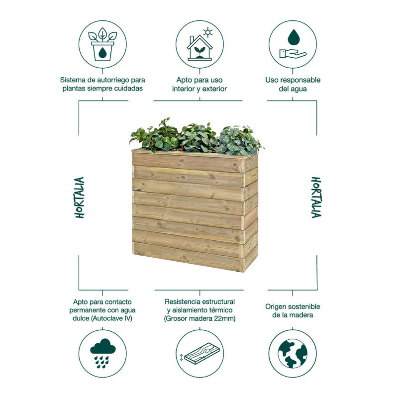 Jardinera Con Autorriego De Madera Nidum Basic Interior Y Exterior Hortalia 86x34x80 Cm_4