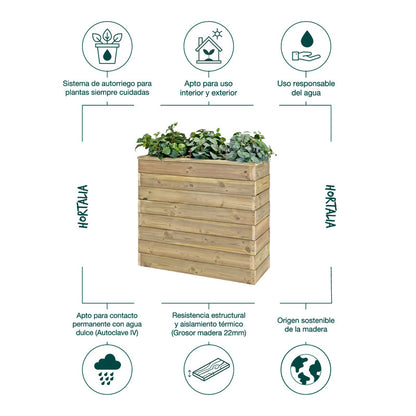 Jardinera Con Autorriego De Madera Nidum Basic Interior Y Exterior Hortalia 86x34x80 Cm_4