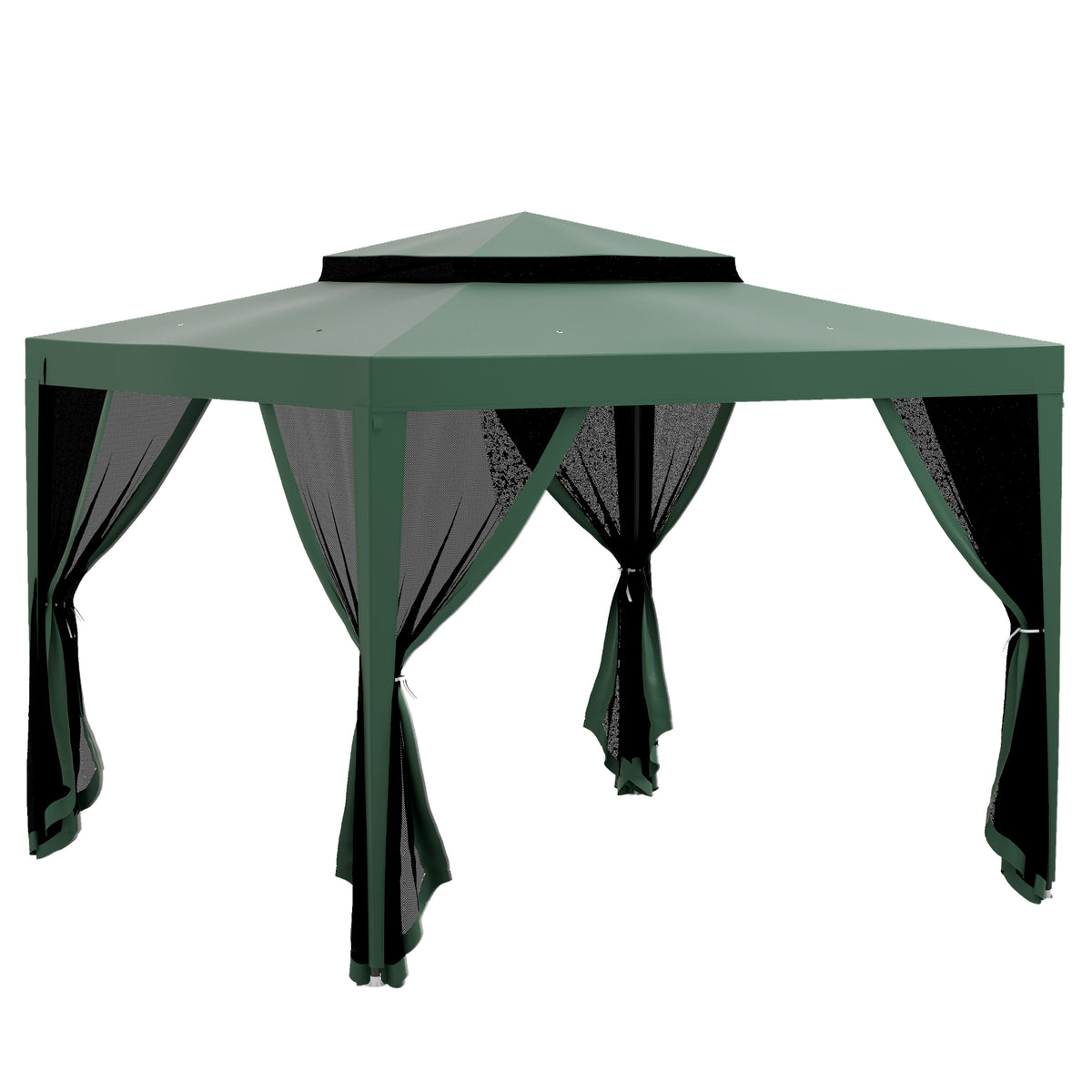 Outsunny Carpa De Jardín 3x3 M Con 4 Mosquiteras Laterales Techo Doble Verde_0