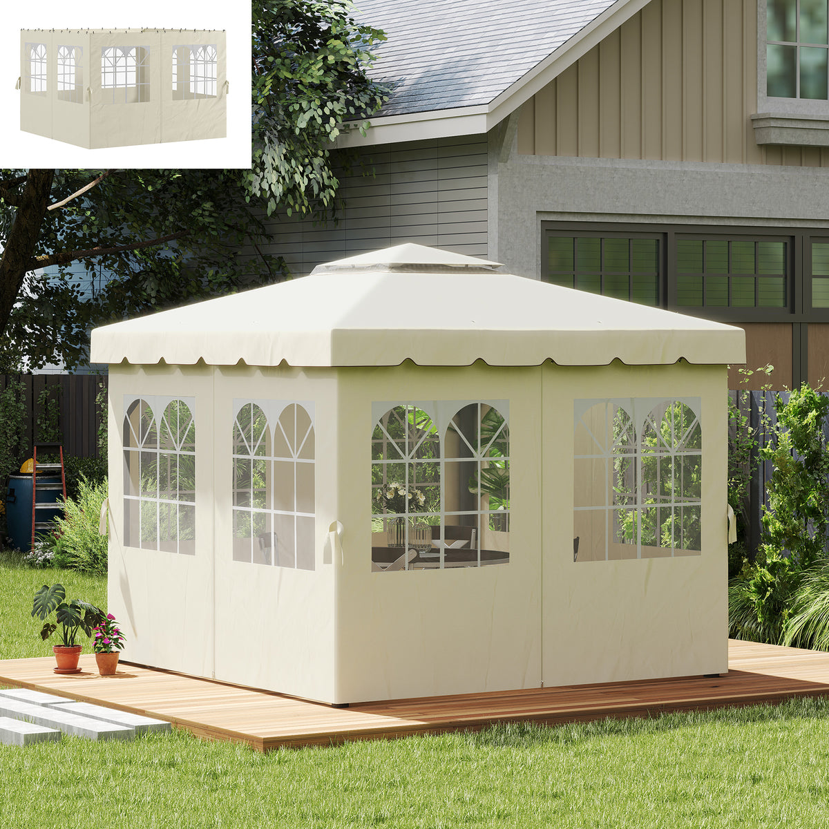 Outsunny 4 Paredes Laterales Para Cenador 3x3 M Con 8 Ventanas Crema_1