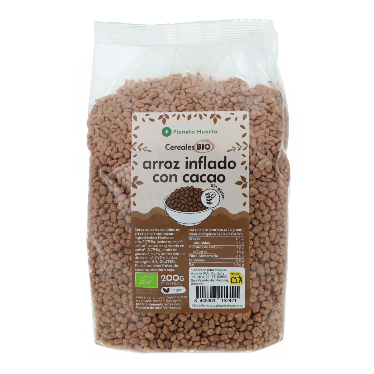 Arroz inflado con cacao Sin Gluten ECO Planeta Huerto 200 g