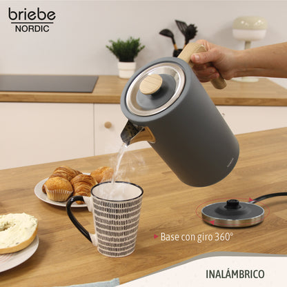 Briebe Nordic Hervidor Agua Eléctrico 1,7l Inalámbrico Ebullición Rápida, Libre De Bpa, Base De 360°, Kt1165gry, Gris_3