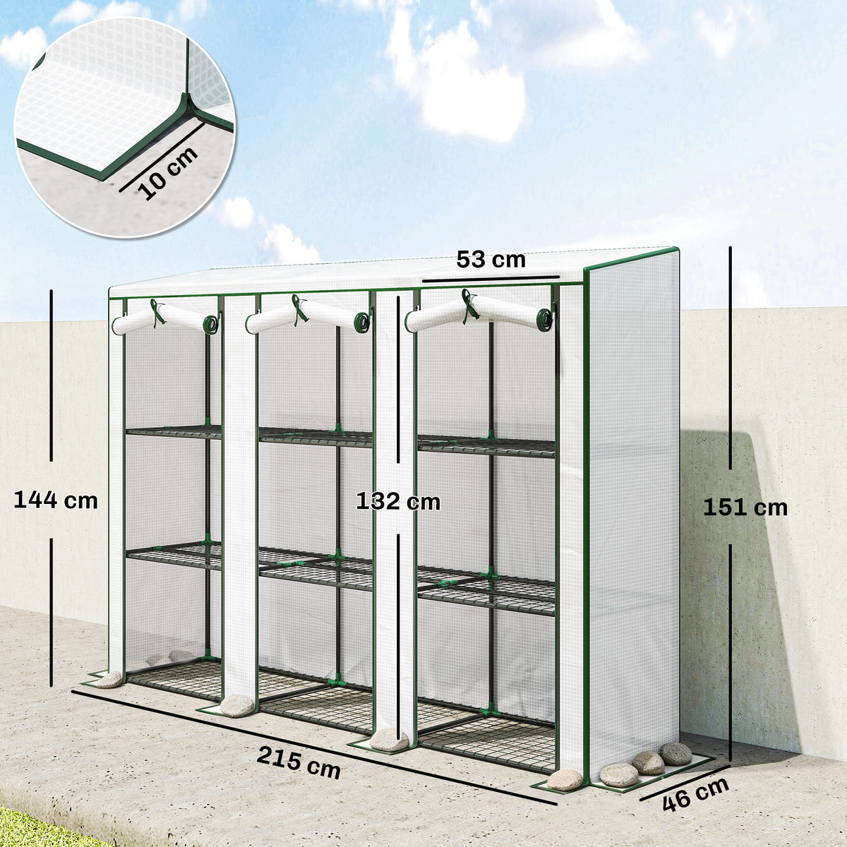 Outsunny Invernadero De Exterior Con 9 Estantes Puerta 215x46x151 Cm Blanco_2