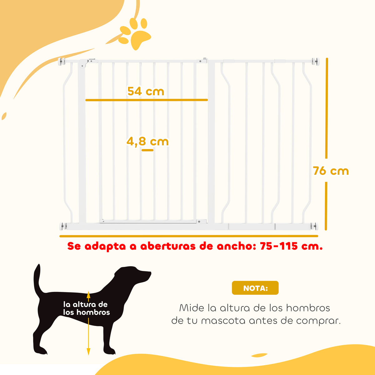 Pawhut Barrera De Seguridad De Perros Para Escaleras 75-115 Cm Con 2 Extensiones_2