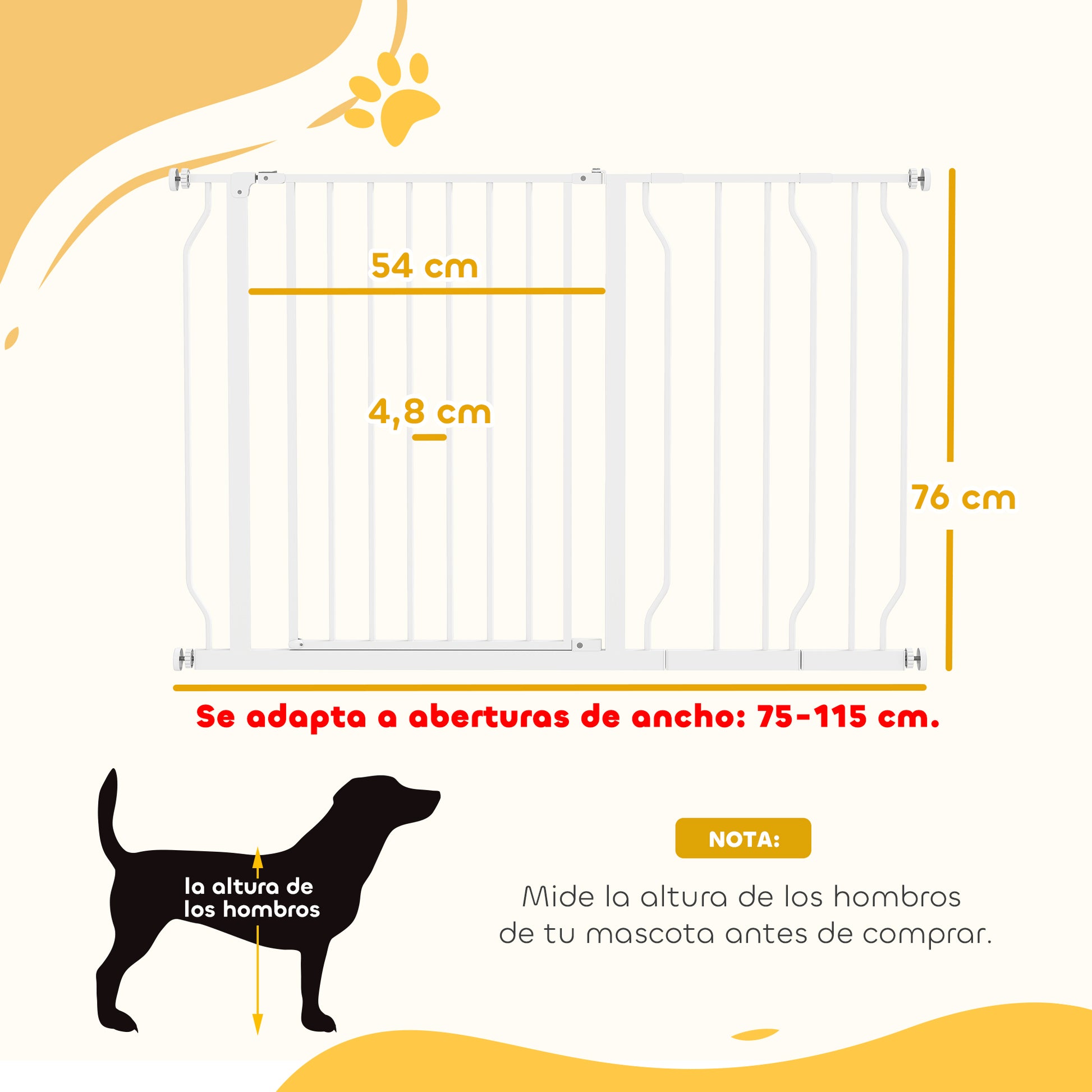 Pawhut Barrera De Seguridad De Perros Para Escaleras 75-115 Cm Con 2 Extensiones_2