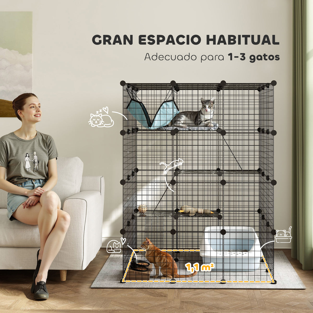 Pawhut Jaula Grande Para Gatos Interior De 4 Niveles 105x105x140 Cm, Negro_3