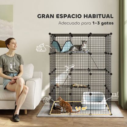 Pawhut Jaula Grande Para Gatos Interior De 4 Niveles 105x105x140 Cm, Negro_3