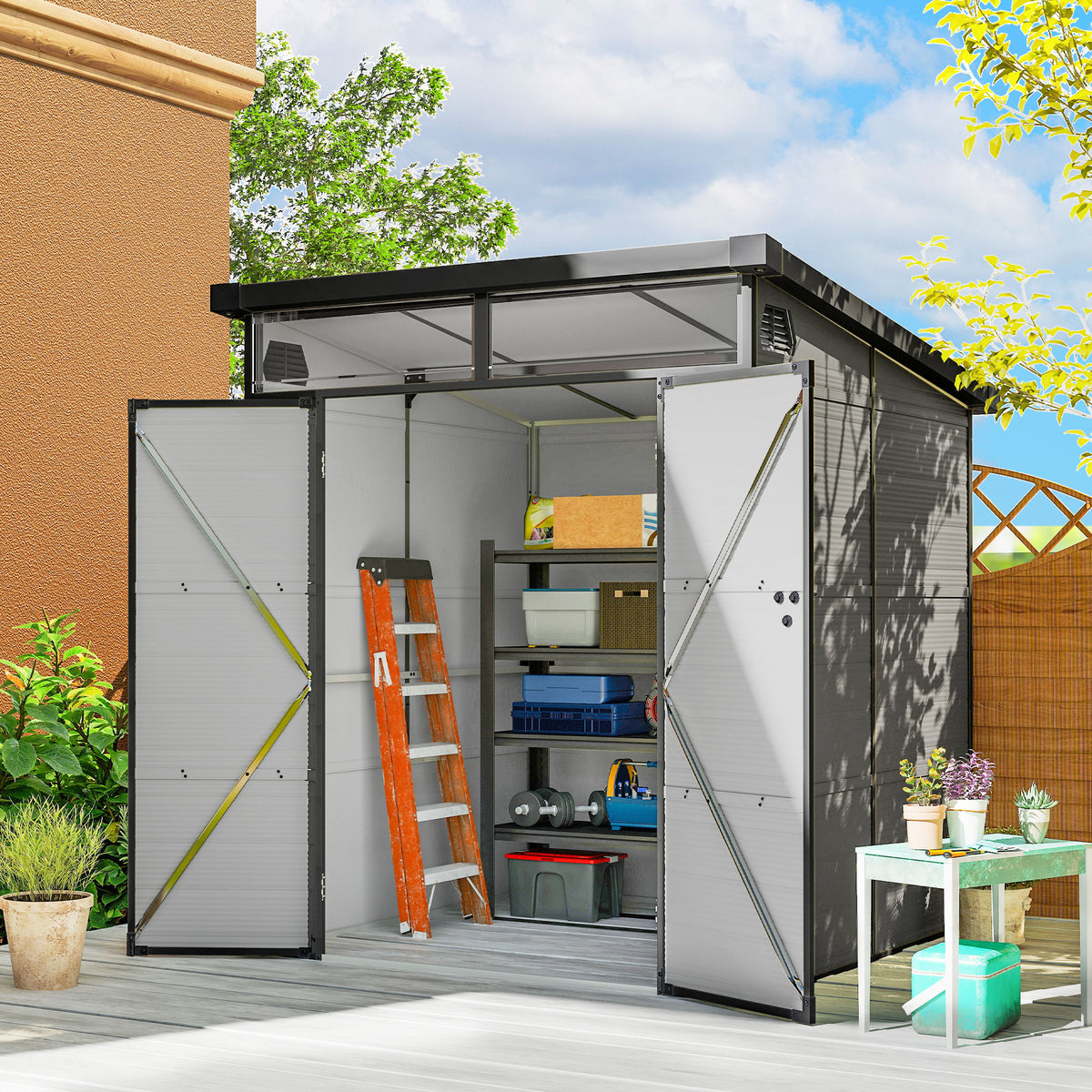 Outsunny Cobertizo De Jardín 3,24 M² 190x191x215 Cm Con Puerta Corredera Gris_1