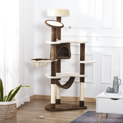 Pawhut Árbol Rascador Para Gatos Grande 65x50x153 Cm Con Hamaca Marrón_1