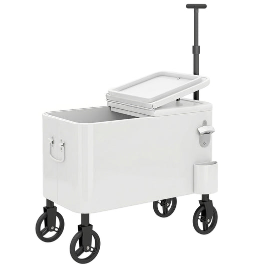 Carrito Nevera Outsunny Acero, Pu Blanco 75x35x120 Cm_0