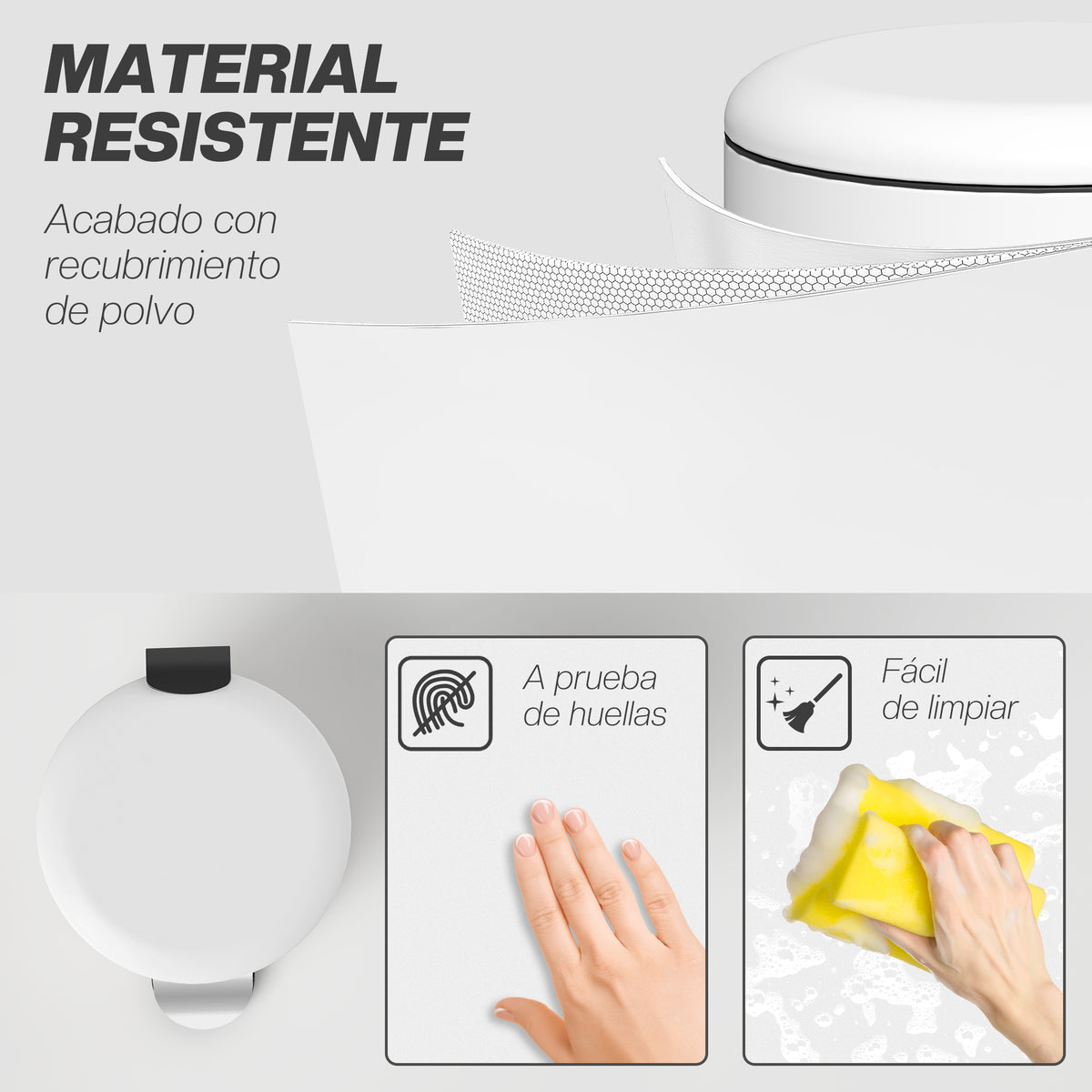 Balde De Lixo Homcom Metal E Pp Creme Branco 36x30x63,5 Cm_5